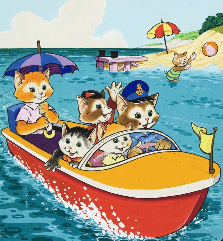 Motorlu teknede kedi ailesi by English School