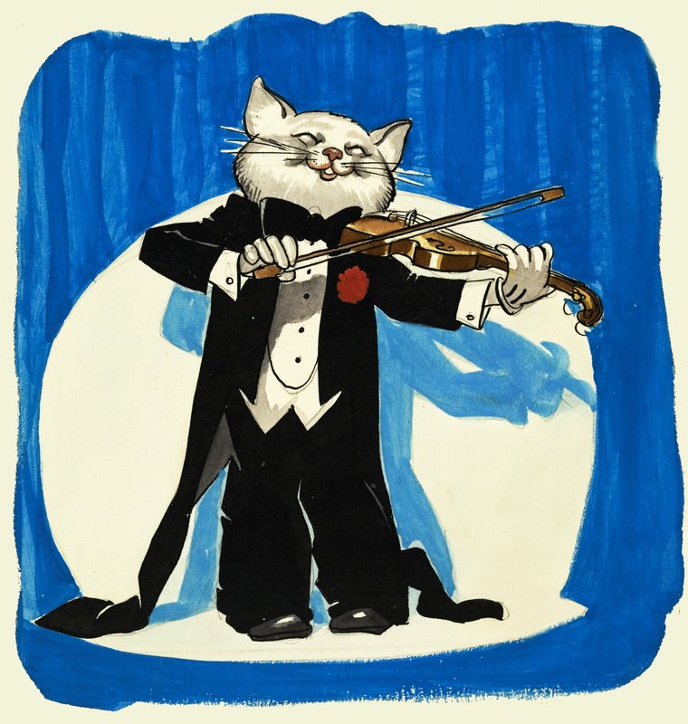 Smokinli kedi keman çalıyor by English School