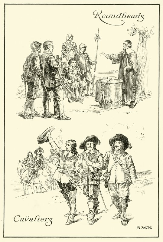 Cavaliers ve Roundheads (kağıt üzerine mürekkep) by English School