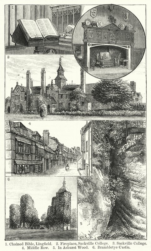 Zincirli İncil, Lingfield; Şömine, Sackville Koleji; Sackville Koleji; Orta sıra; Ashurst Wood