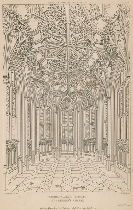 Cloisters'daki Chantry Şapeli, St Stephens Şapeli, Westminster Sarayı by English School