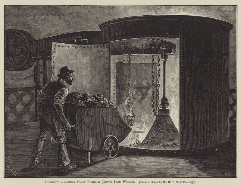Modern bir Yüksek Fırını (Govan Iron Works) şarj etmek (gravür) by English School