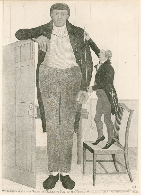 Charles Byrne, diğer adıyla OBrien the Irish Giant, neredeyse iki metre boyunda olduğu bilinen dünyanın en uzun adamı by English School