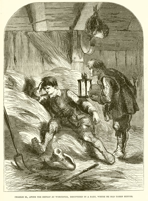 II. Charles, Worcester yenilgisinden sonra sığındığı bir ahırda bulundu. by English School