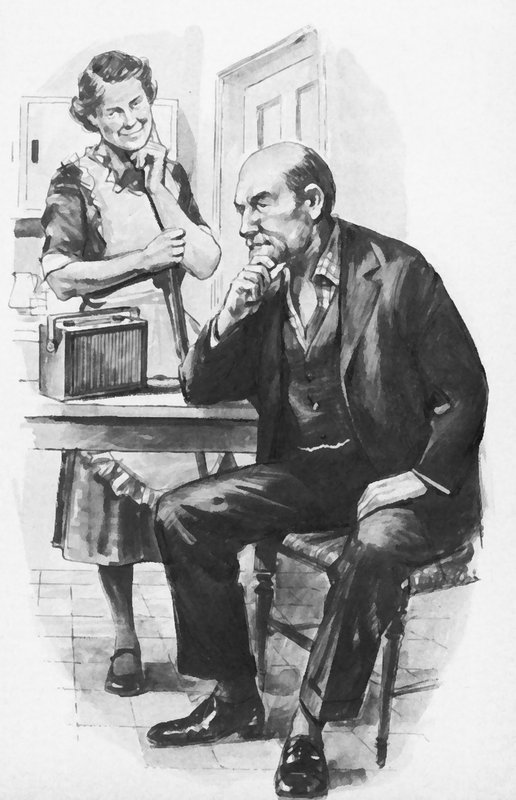 Charles Ives, hizmetçinin radyosunda en ünlü senfonisini dinliyor. by English School