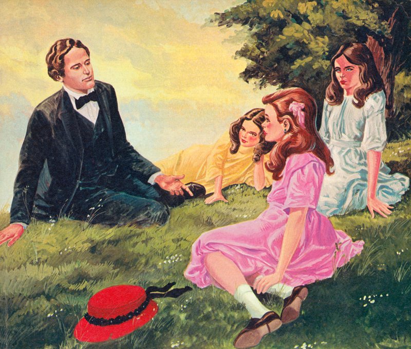 Charles Lutwidge Dodgson, Alice Liddell ve iki kız kardeşine hikayeler anlatıyor by English School