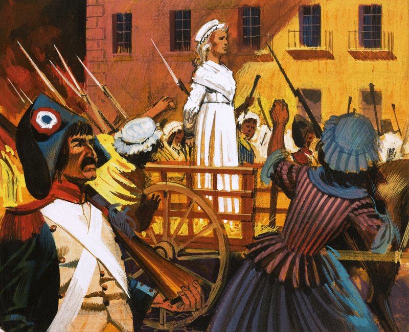 Charlotte Corday giyotine giderken by English School