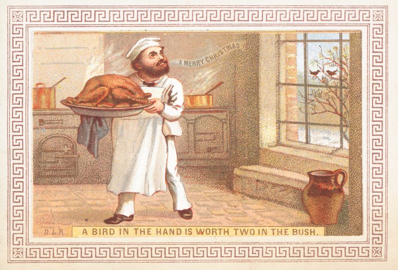 Hindi tabağı, Noel kartı tutan şef by English School