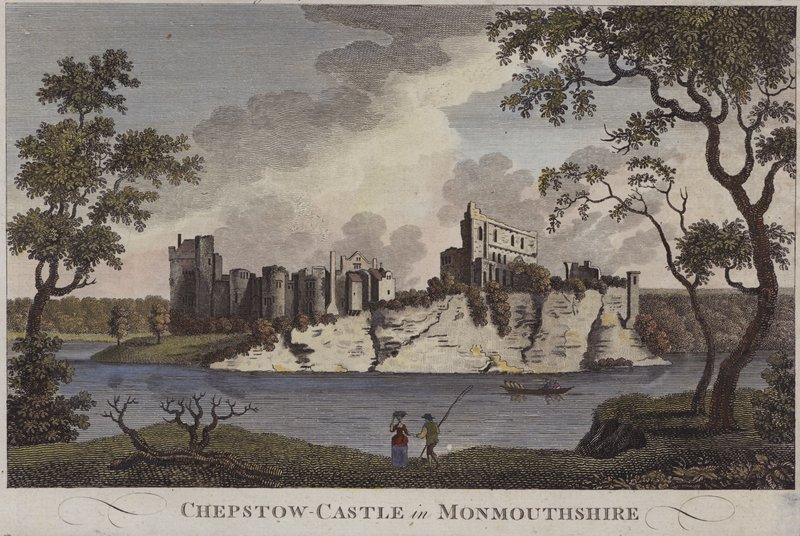Chepstow Kalesi, Monmouthshire (renkli gravür) by English School