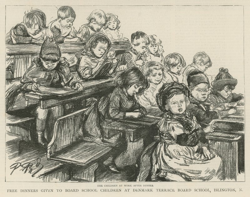 Akşam yemeğinden sonra çalışan çocuklar by English School