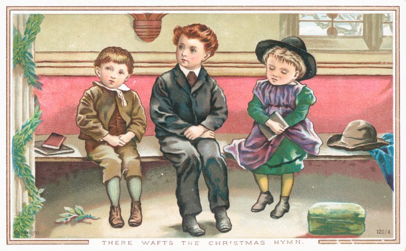 Kilisede oturan çocuklar, Noel kartı by English School