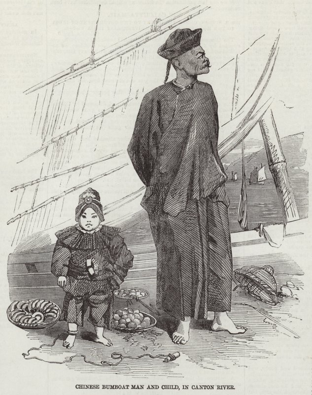 Çinli Bumboat Adam ve Çocuk by English School