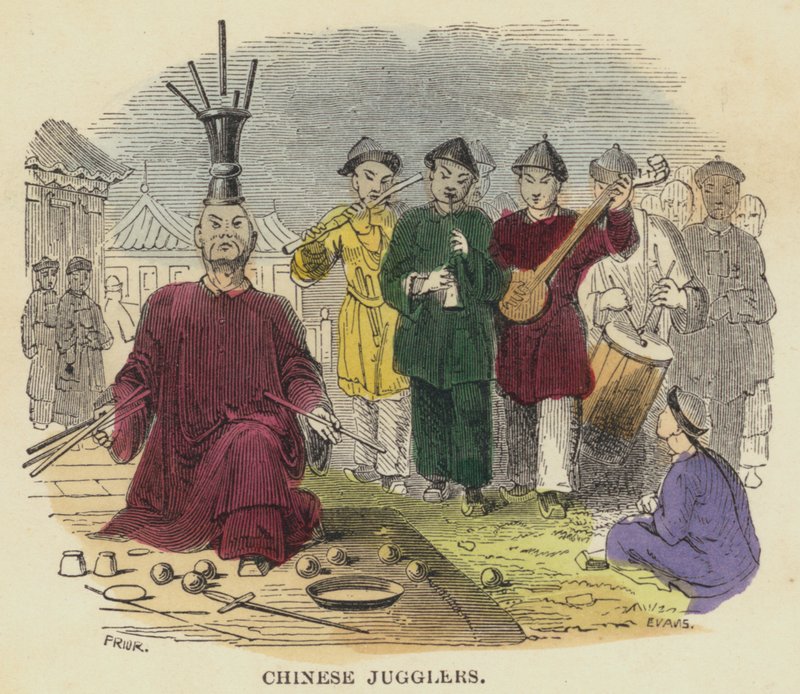 Çinli Hokkabazlar (renkli gravür) by English School