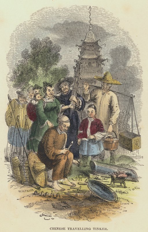 Chinese Traveling Tinker (renkli gravür) by English School