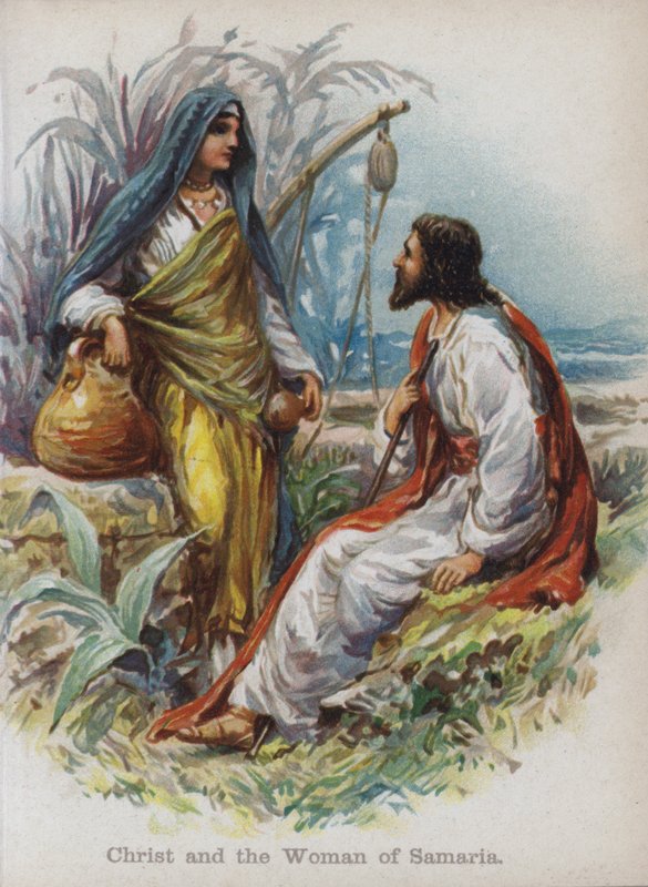 İsa ve Samiriyeli Kadın (chromolitho) by English School