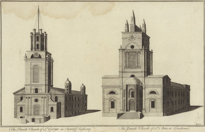 St George Kilisesi, Ratcliff Otoyolu ve St John Kilisesi, Limehouse, Londra by English School