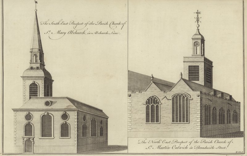 St Mary Abchurch Kilisesi, Abchurch Lane ve St Martin Outwich Kilisesi, Threadneedle Caddesi, Londra by English School