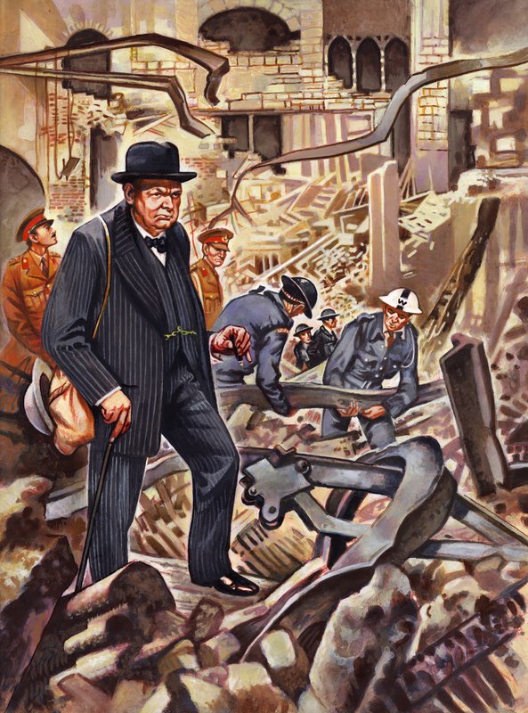Churchill, bir Alman bombasının Avam Kamarası