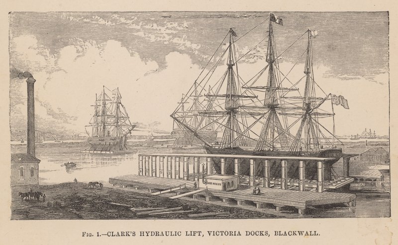 Clarks hidrolik asansör, Victoria Docks, Blackwall by English School