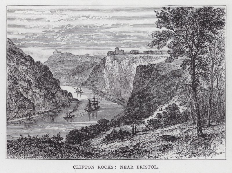 Bristol yakınlarındaki Clifton Rocks (gravür) by English School