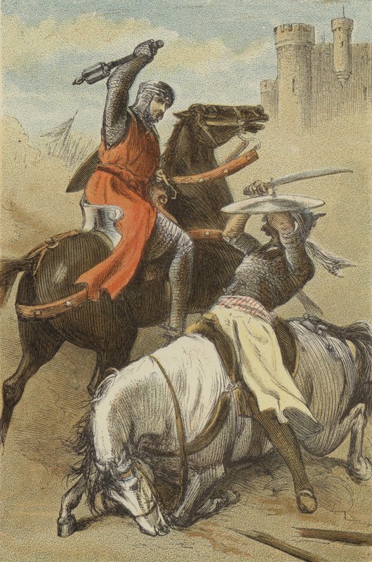 Antakya'da Godfrey de Bouillon ve Sarazen arasındaki çatışma (renkli gravür) by English School