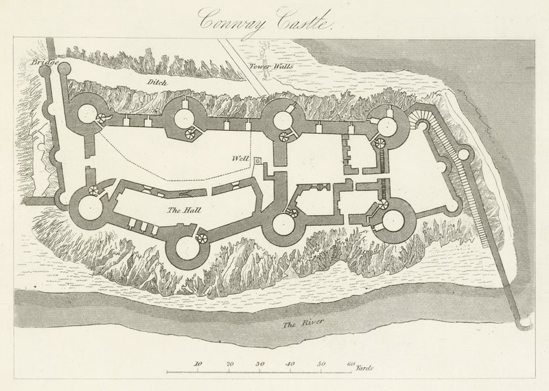 Conway Kalesi (gravür) by English School