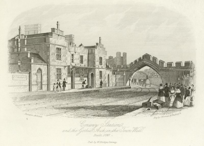 Conwy İstasyonu ve şehir duvarındaki Gotik kemer, 1847