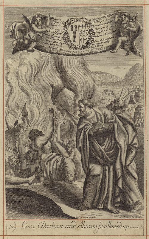 Cora, Datan ve Abiram yuttu (gravür) by English School