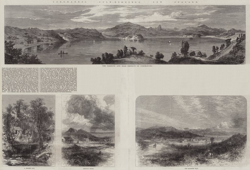 Coromandel Altın Kazıları, Yeni Zelanda (gravür) by English School