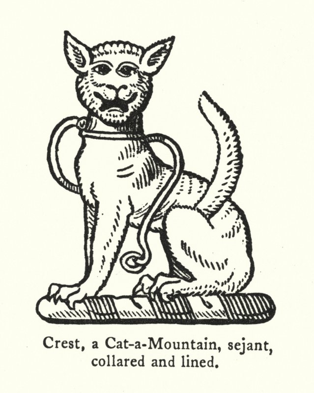 Crest, bir Cat-a-Mountain, sejant, yakalı ve astarlı (gravür) by English School