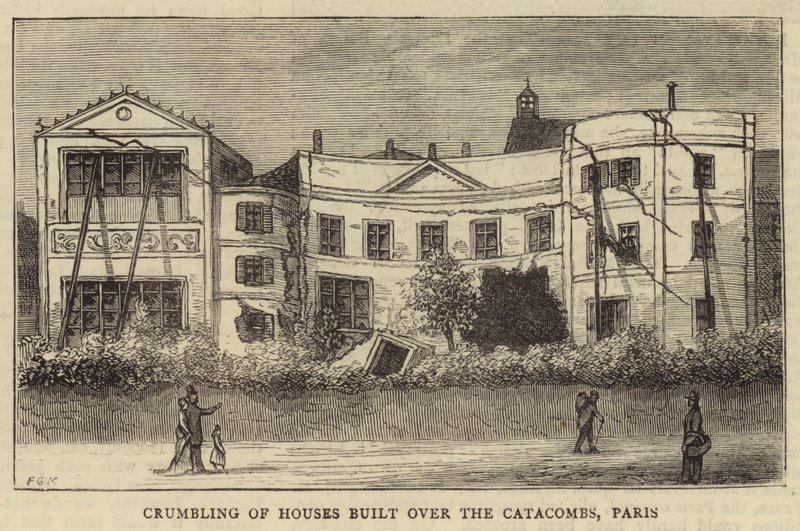 Yeraltı Mezarları üzerine inşa edilmiş evlerin yıkılması, Paris (gravür) by English School