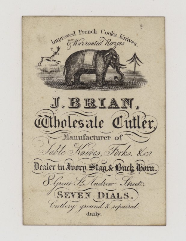 Cutler, J Brian, ticaret kartı by English School