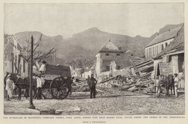 1892 Mauritius Siklonunun (lito) neden olduğu Rempart Caddesi, Port Louis