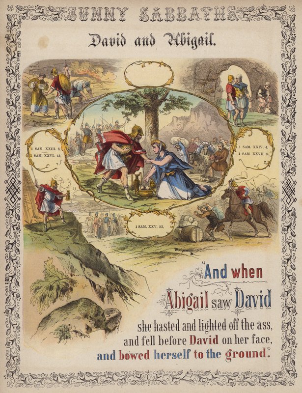 David ve Abigail (renkli gravür) by English School