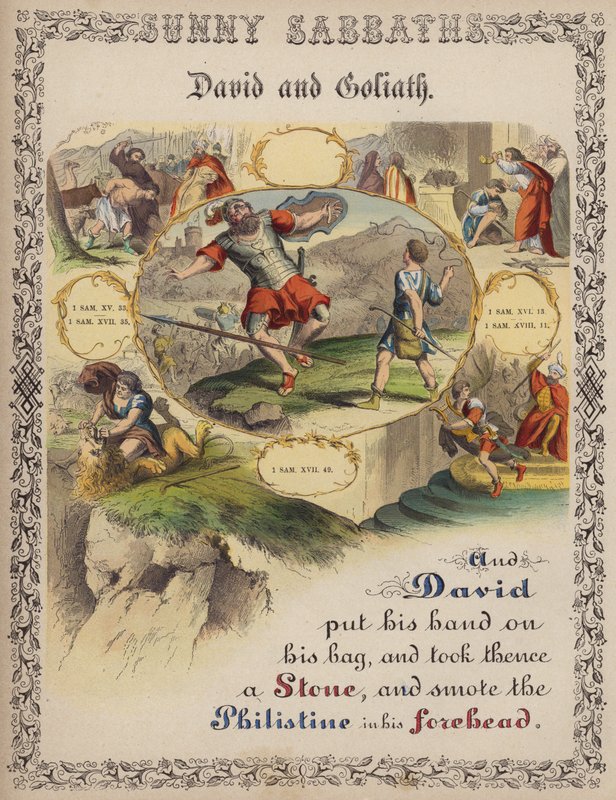 David ve Goliath (renkli gravür) by English School
