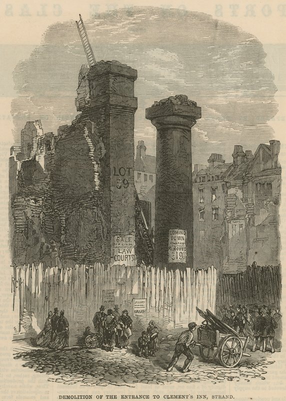 Clements Inn, Strand, Londra girişinin yıkılması by English School