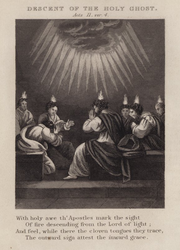 Kutsal hayaletin inişi, Elçilerin İşleri II, ver 4 (gravür) by English School