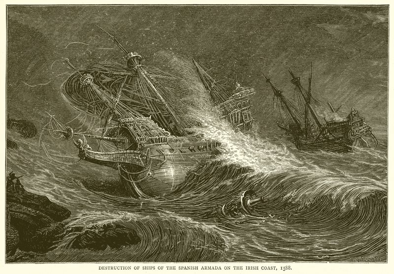, 1588 İrlanda kıyısında İspanyol Armada Gemilerin İmha by English School
