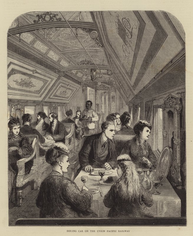 Union Pacific Demiryolunda Yemek Arabası (gravür) by English School