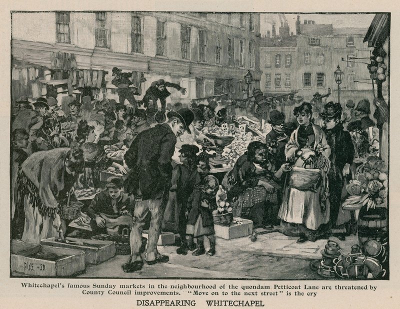 Kaybolan Whitechapel: Quondam Petticoat Lane semtindeki ünlü Pazar pazarları, İlçe Meclisi iyileştirmeleri tarafından tehdit ediliyor by English School