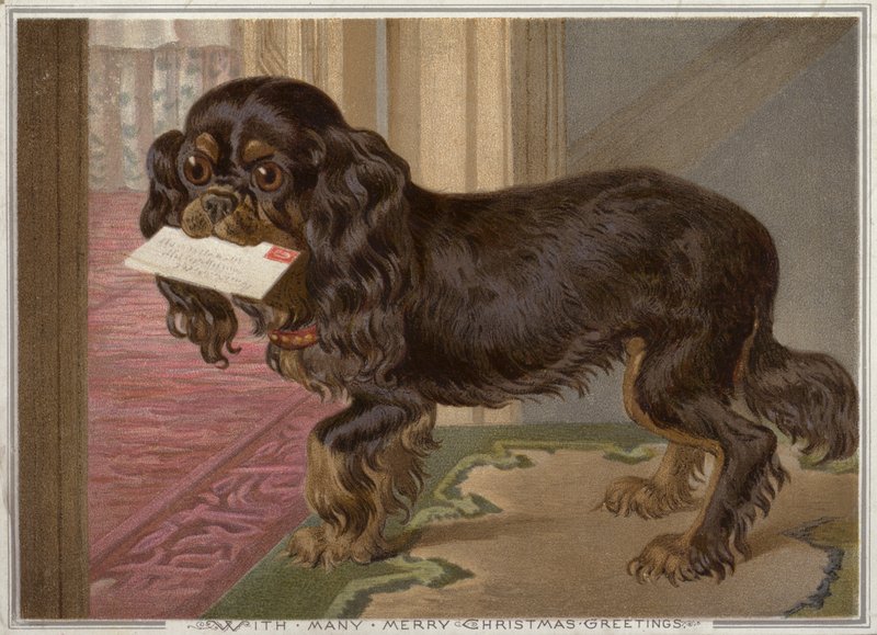 Ağzında mektup taşıyan köpek (chromolitho) by English School