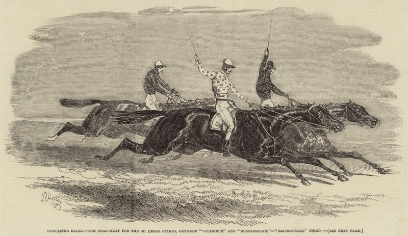 Doncaster Yarışları, St Leger Stakes için Dead-Heat, "Voltigeur" ve "Russborough" arasında, "Bolingbroke" Üçüncü (gravür) by English School