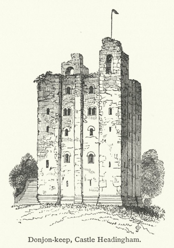 Donjon-keep, Headingham Kalesi (gravür) by English School