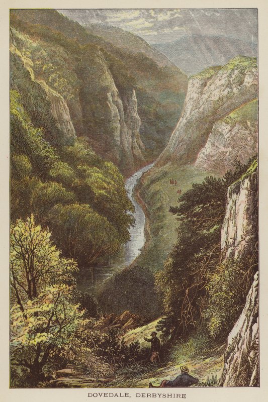 Dovedale, Derbyshire (renkli gravür) by English School