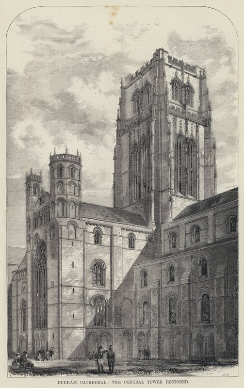 Durham Katedrali, Merkez Kule restore edildi (gravür) by English School