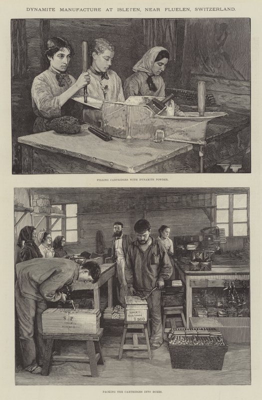 Isleten, Fluelen, İsviçre yakınlarındaki Dinamit İmalatı (gravür) by English School