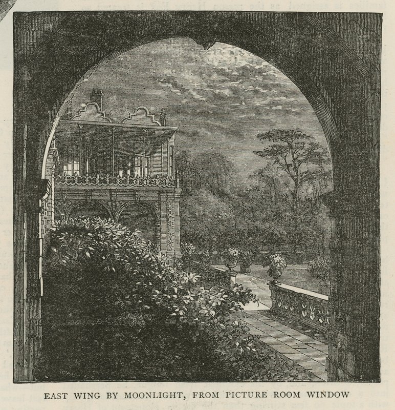 Ay ışığında doğu kanadı, resimli oda penceresinden, Holland House by English School