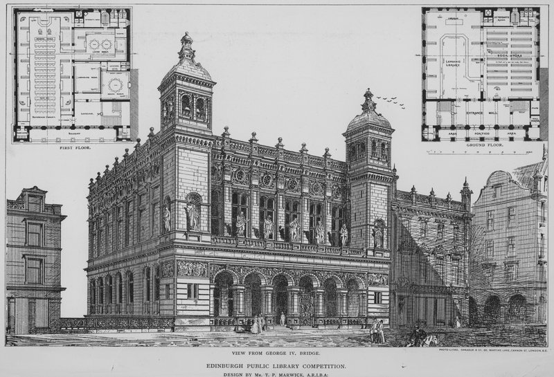 Edinburgh Halk Kütüphanesi Yarışması (gravür) by English School