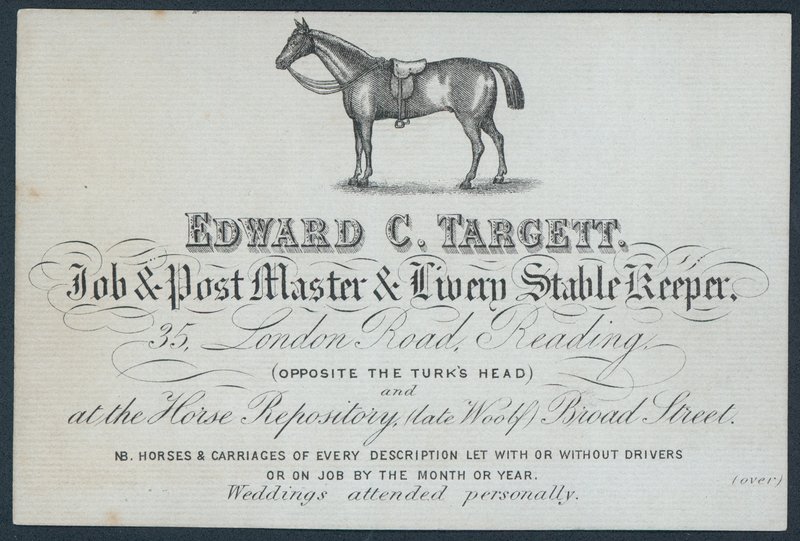 Edward C Targett, iş ve posta ustası ve üniforma ahır bekçisi, ticaret kartı by English School