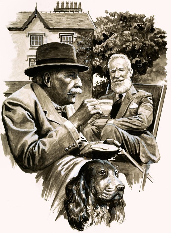 Edward Elgar ve George Bernard Shaw çay içiyor by English School